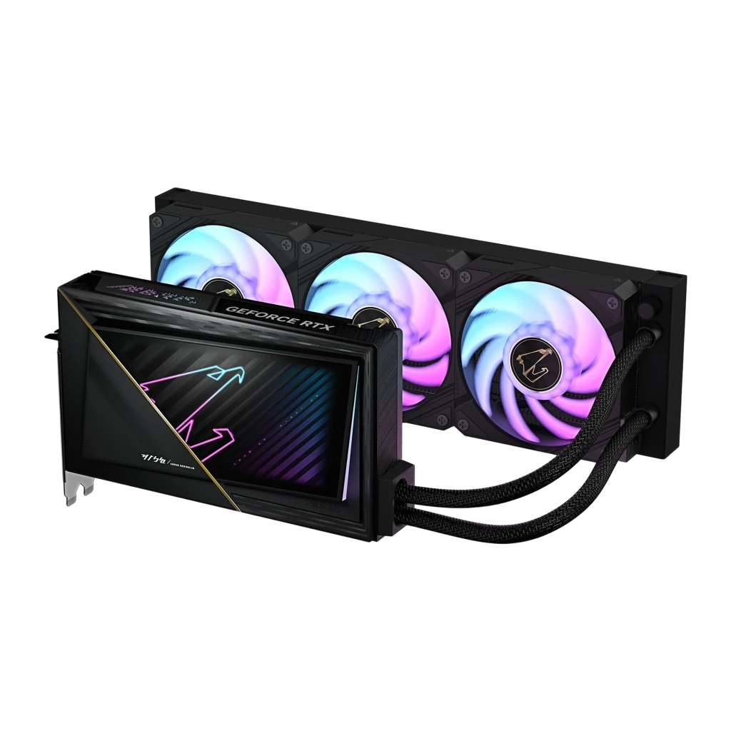 AORUS GeForce RTX 5090 XTREME WATERFORCE 32GB negro, producto con caja: tarjeta y radiador doble ventilador RGB junto al - Ítem3