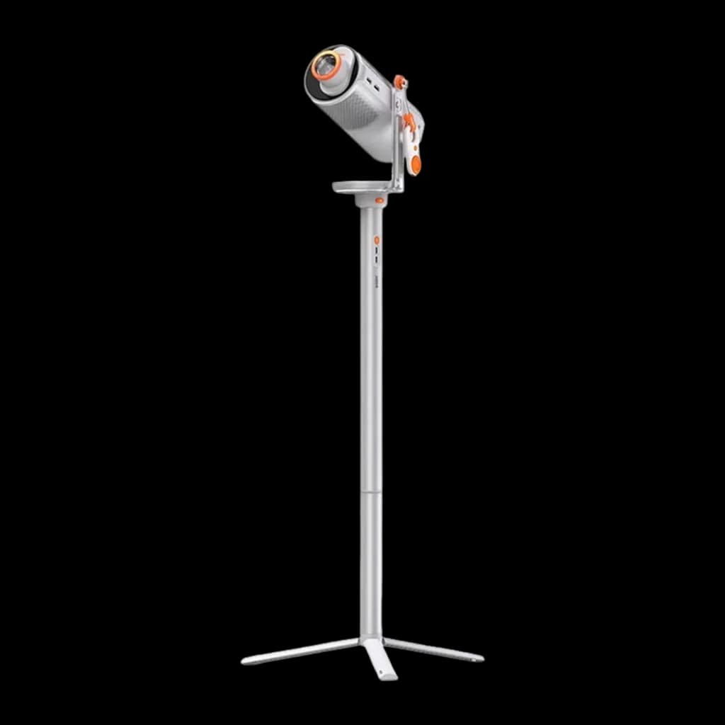 XGIMI MoGo 4 Laser Kit plateado, kit completo: proyector montado en trípode extensible plateado con detalles naranja, vista