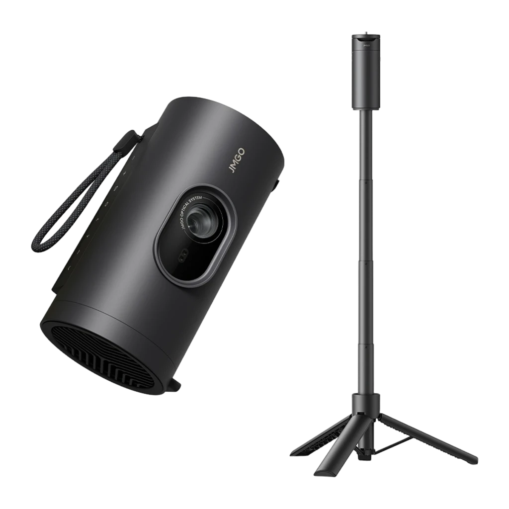 JMGO Picoplay+ Projecteur 16GB gris, vue avant: objectif optique central avec inscription JMGO Optical System et logo latéral - Ítem2