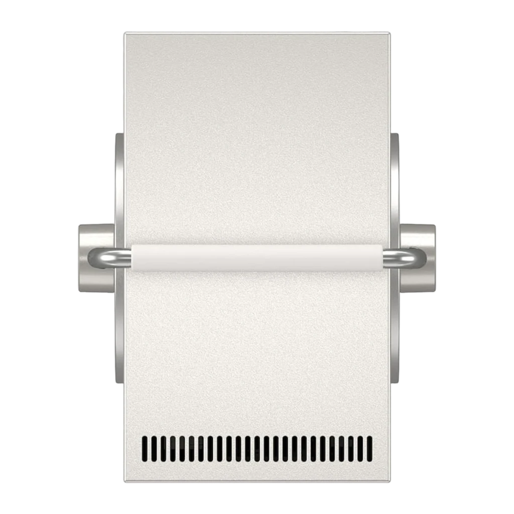 LG PU600U projecteur 4K UHD 600 lumens argent, vue en angle: objectif frontal, haut-parleur circulaire latéral et poignée - Ítem2