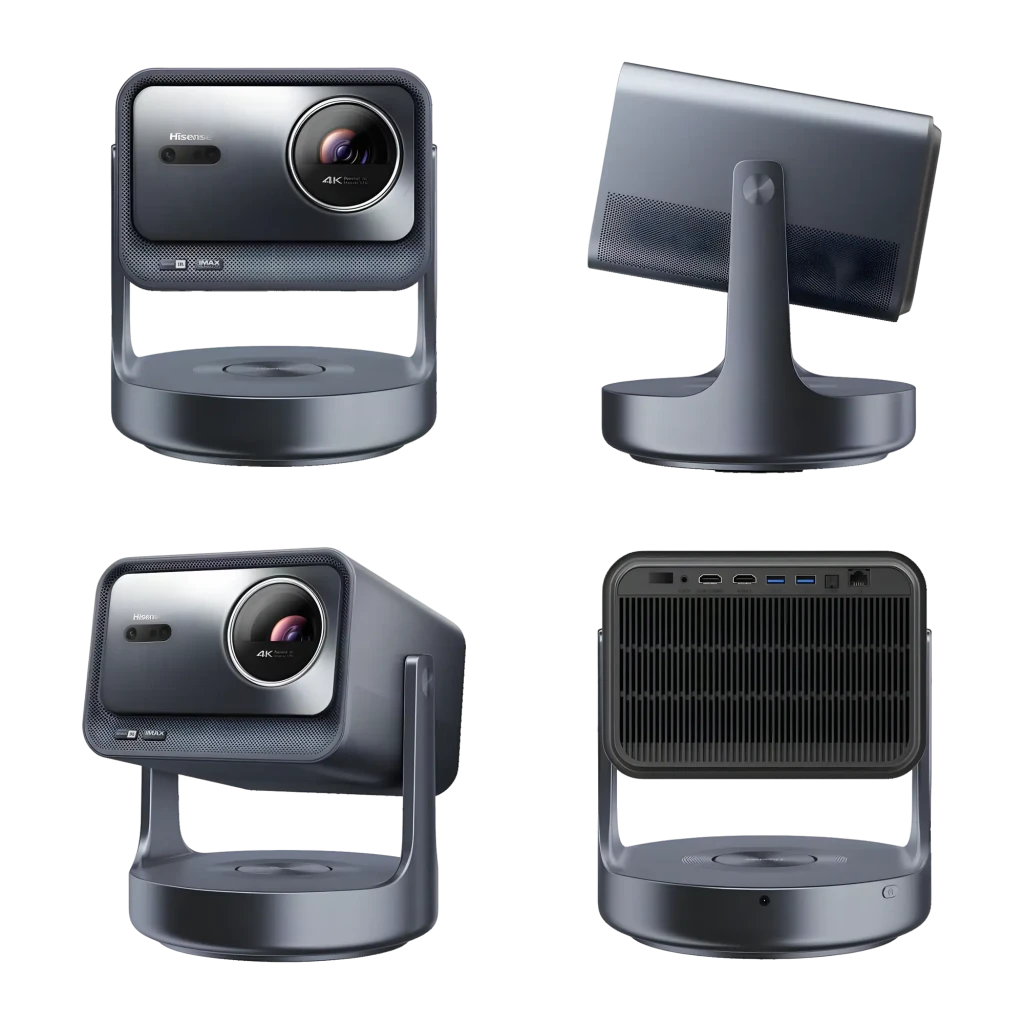 Hisense Proyector láser C2 Ultra DLP 4K UHD negro, vista trasera en ángulo: conectores HDMI USB LAN etiquetados, rejilla y - Ítem2