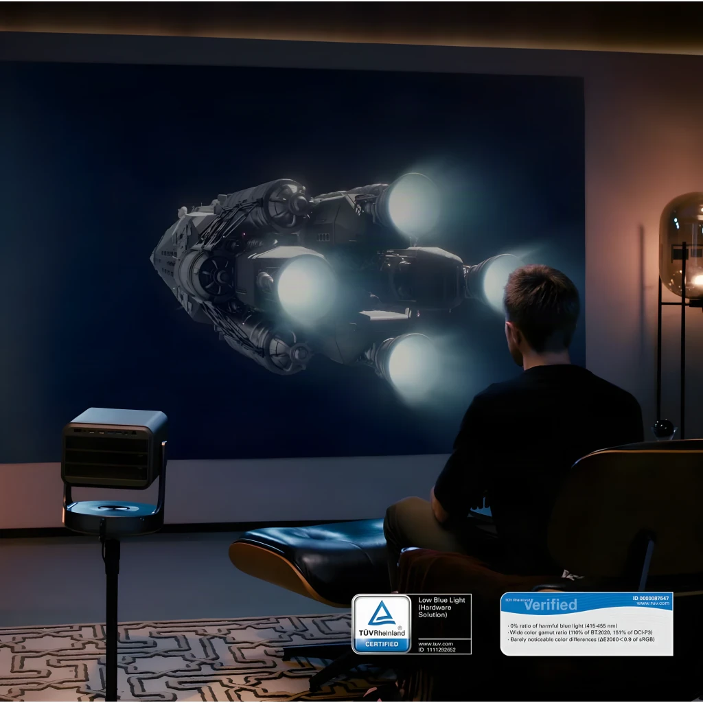 Hisense Proyector láser C2 Ultra DLP 4K UHD negro, vista trasera en ángulo: conectores HDMI USB LAN etiquetados, rejilla y - Ítem6