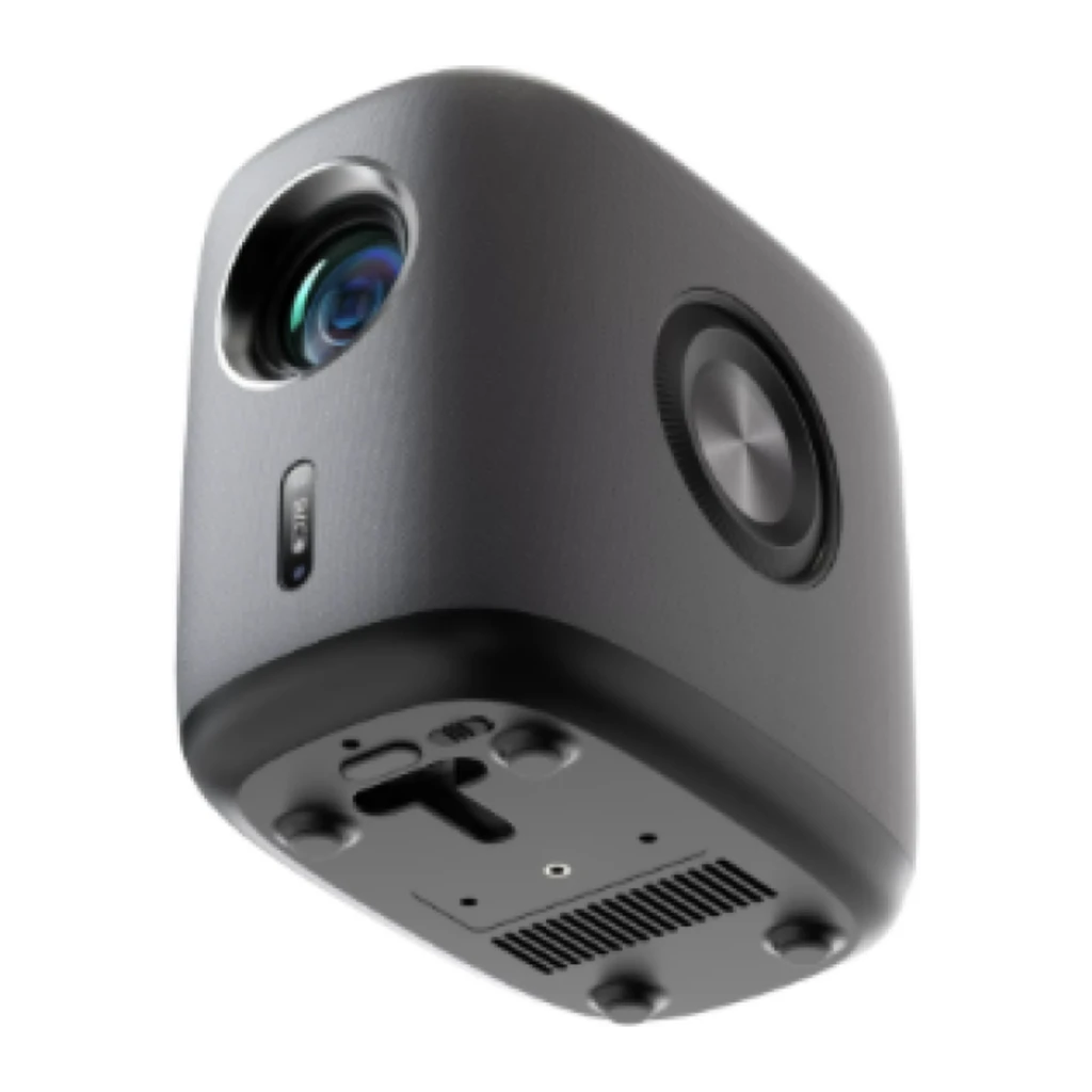 Philips NeoPix 950 Projecteur Smart LED Noir, vue avant en angle: objectif, molette de mise au point et corps textile gris - Ítem3