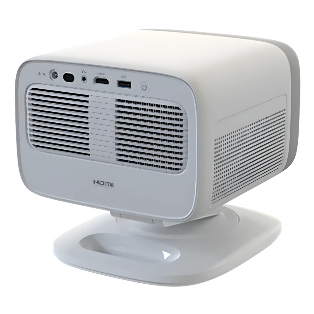 Philips Projecteur NeoPix 444 500lm Full HD Gris, vue avant en angle: objectif central, grille latérale et socle réglable - Ítem4