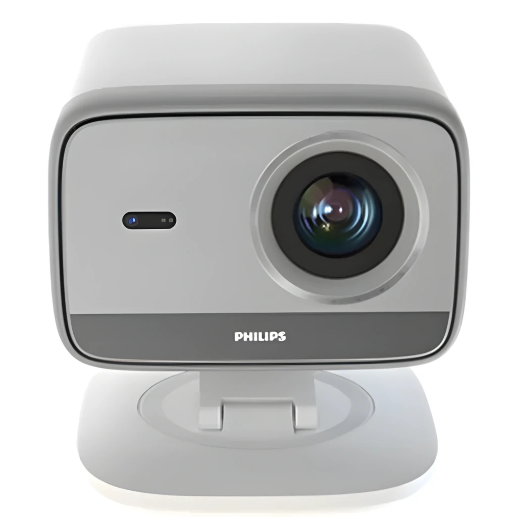 Philips Projecteur NeoPix 444 500lm Full HD Gris, vue avant en angle: objectif central, grille latérale et socle réglable - Ítem2