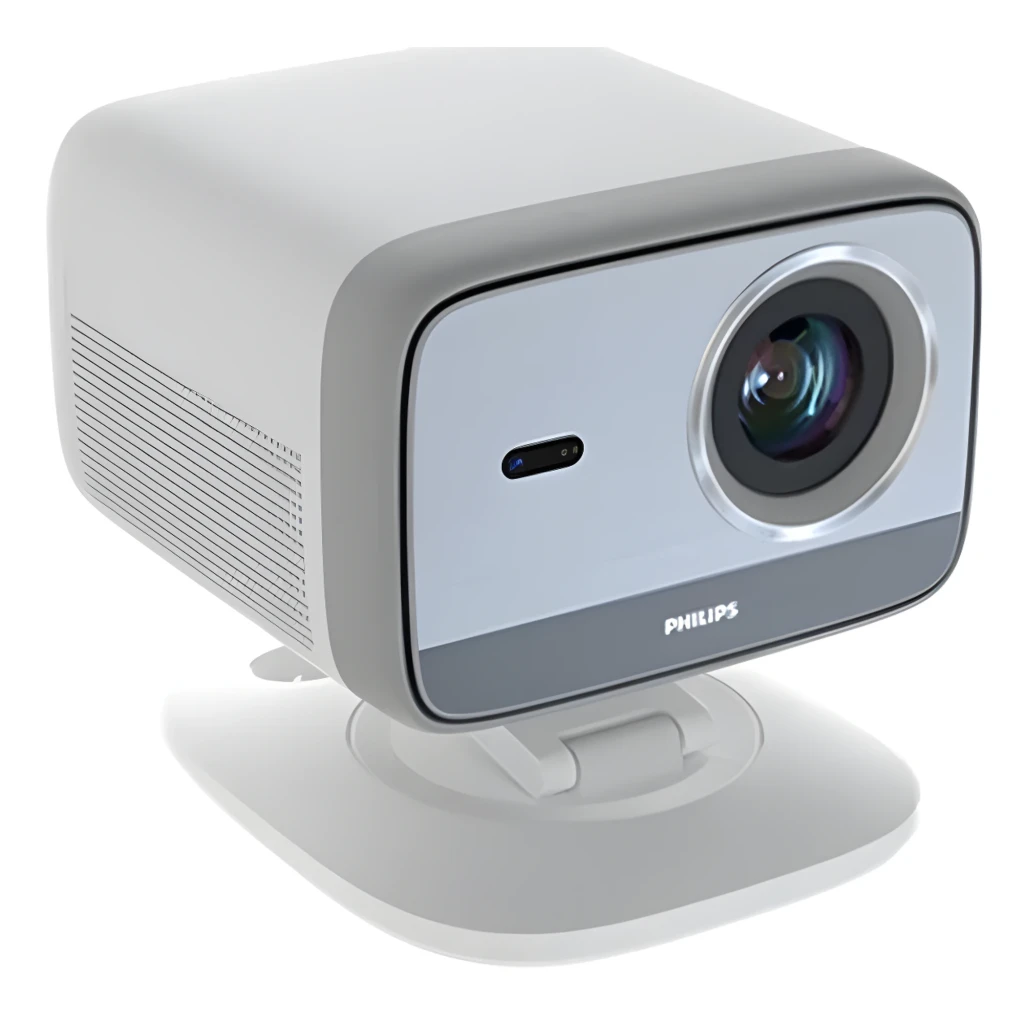 Philips Projecteur NeoPix 444 500lm Full HD Gris, vue avant en angle: objectif central, grille latérale et socle réglable - Ítem1