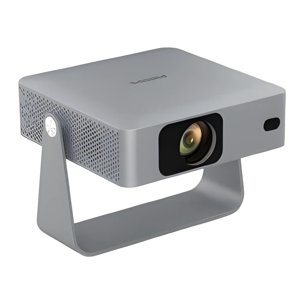 Philips NeoPix 256 Projector Full HD gris, vue avant: objectif grand-angle doré et support métallique déplié - Ítem1