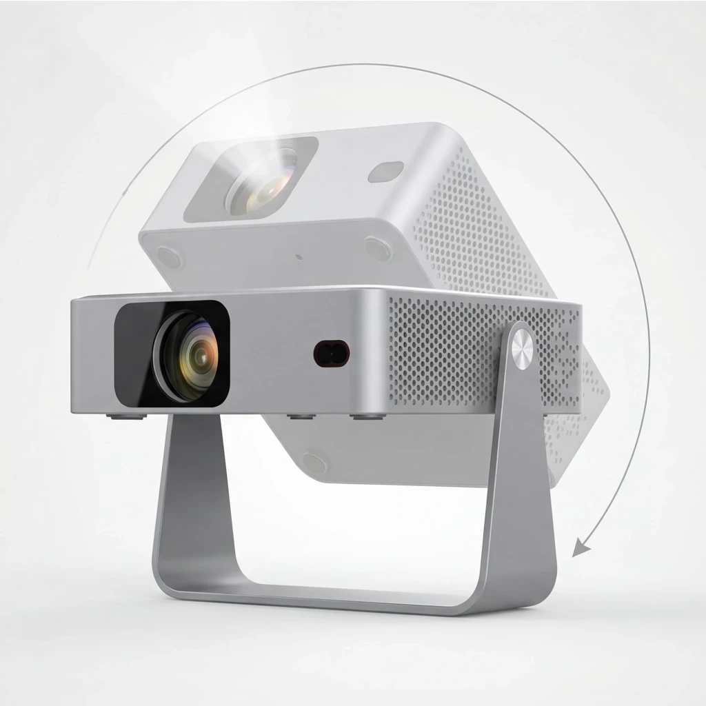 Philips NeoPix 256 Projector Full HD gris, vue avant: objectif grand-angle doré et support métallique déplié - Ítem4