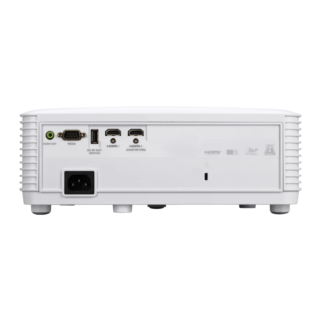 Acer Vero HL6810 4K DLP Blanco, vista frontal: lente iluminada, rejilla de ventilación lateral y panel superior con logo - Ítem1
