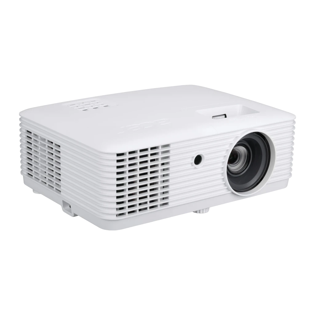 Acer Vero HL6810 4K DLP Blanco, vista frontal: lente iluminada, rejilla de ventilación lateral y panel superior con logo - Ítem2