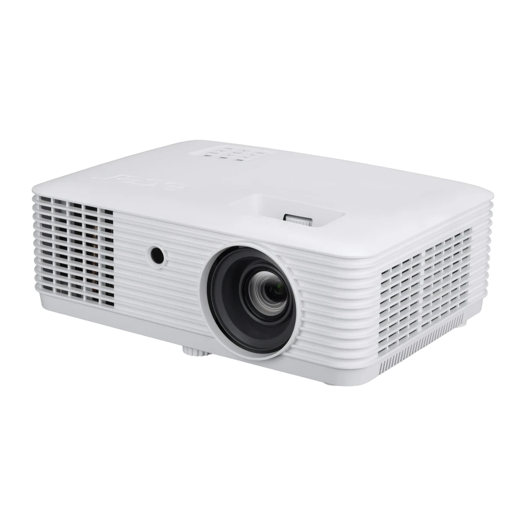 Acer Vero HL6810 4K DLP Blanco, vista frontal: lente iluminada, rejilla de ventilación lateral y panel superior con logo - Ítem3