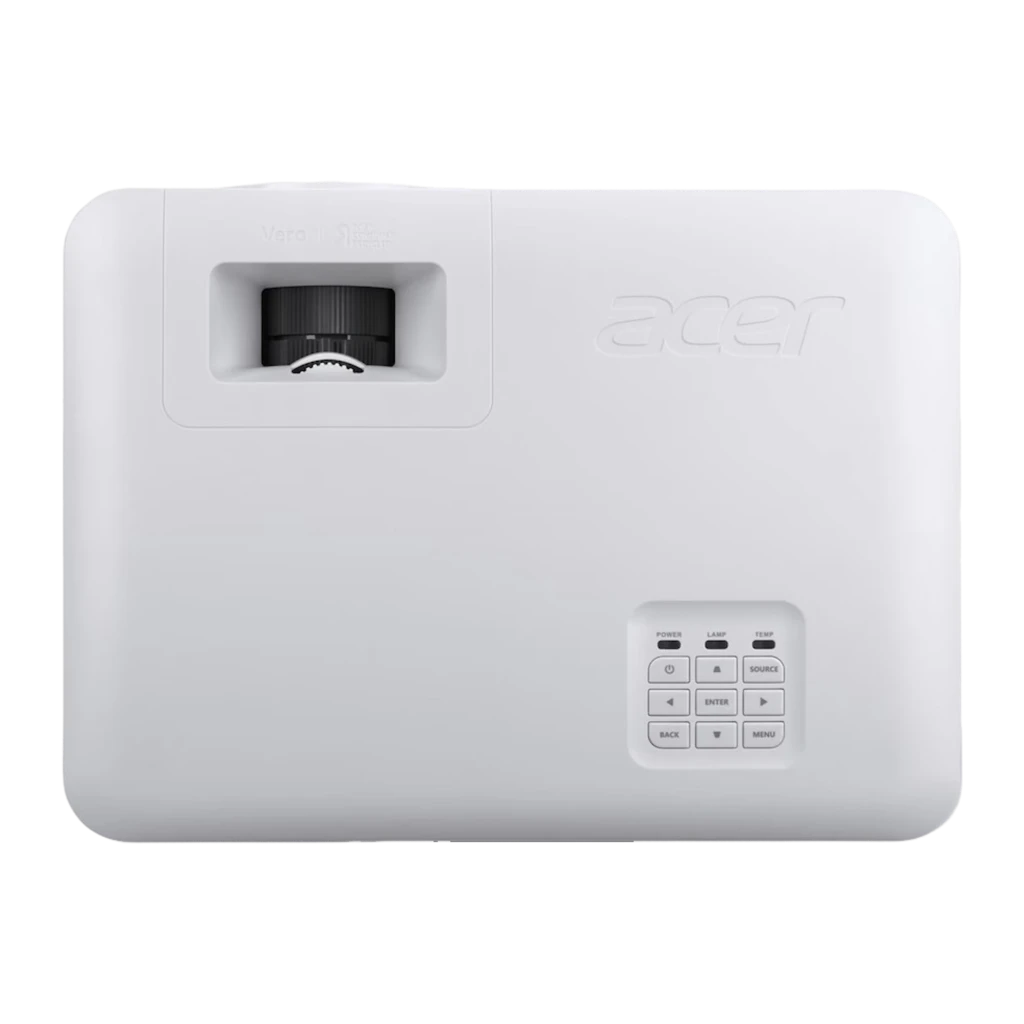 Acer Vero HL6810 4K DLP Blanco, vista frontal: lente iluminada, rejilla de ventilación lateral y panel superior con logo - Ítem4