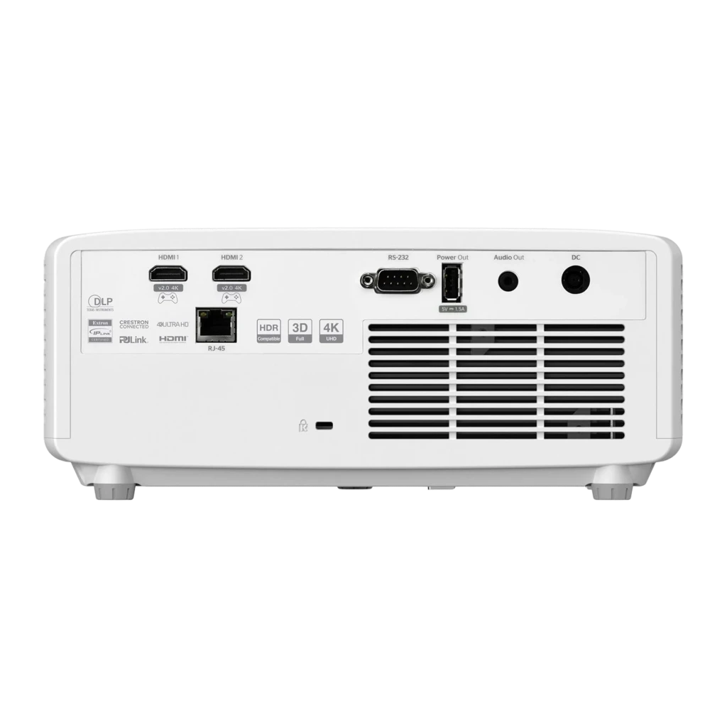 Optoma UHZ35 4K Laser Branco, vista frontal: objetiva com anel de foco preto e corpo compacto branco - Item1