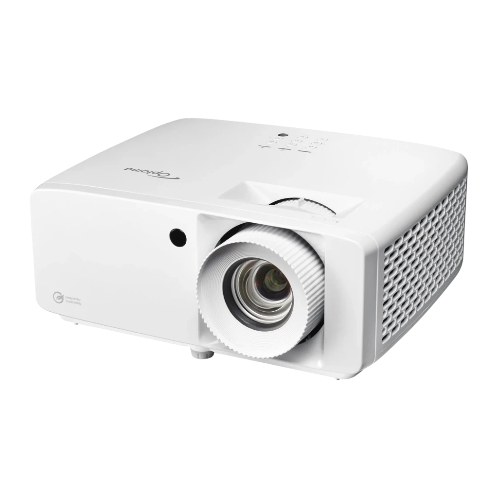 Optoma UHZ35 4K Laser Branco, vista frontal: objetiva com anel de foco preto e corpo compacto branco - Item2