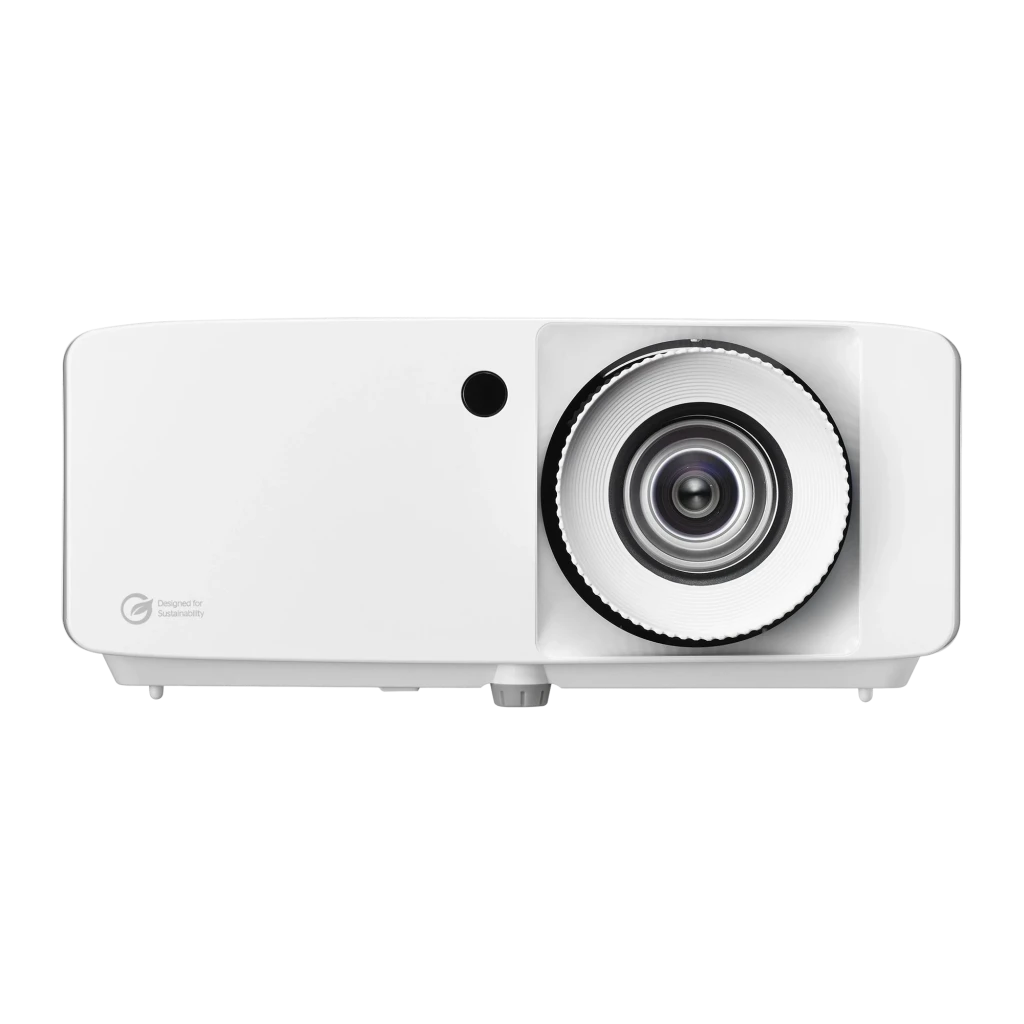 Optoma UHZ35 4K Laser Branco, vista frontal: objetiva com anel de foco preto e corpo compacto branco - Item3