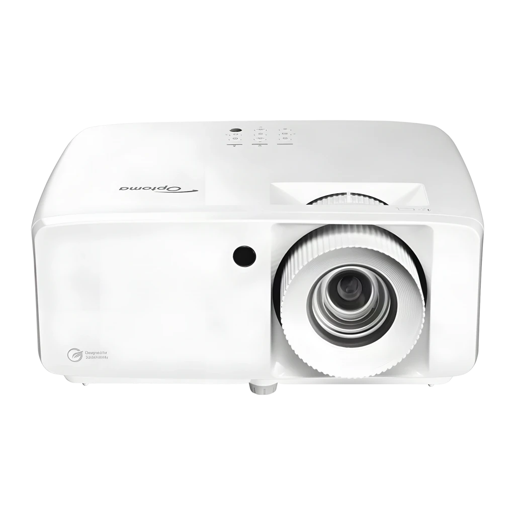 Optoma UHZ35 4K Laser Branco, vista frontal: objetiva com anel de foco preto e corpo compacto branco - Item4