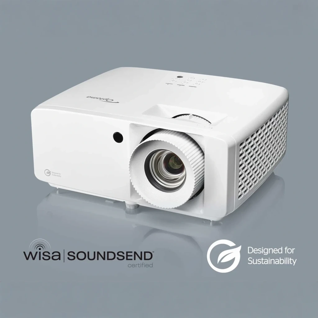 Optoma UHZ35 4K Laser Branco, vista frontal: objetiva com anel de foco preto e corpo compacto branco - Item5