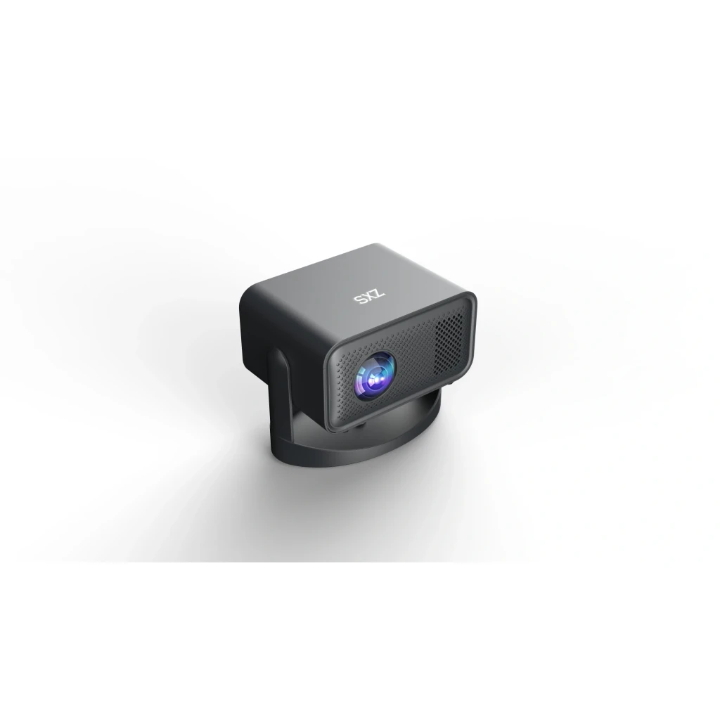 Philips NeoPix 460 Smart Projector noir, vue avant latérale: objectif bleu, grille de ventilation et support articulé - Ítem1