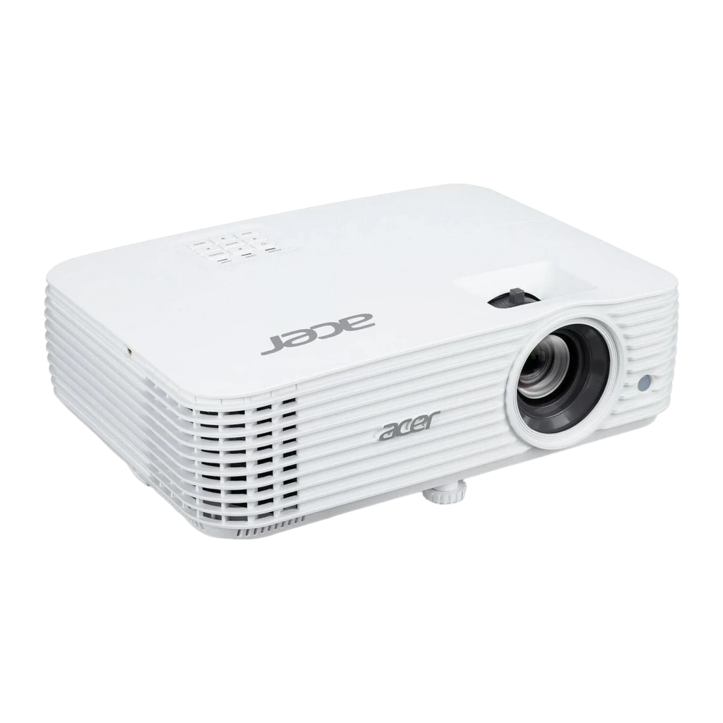 Acer Proyector H6815GTV 4K UHD Blanco, vista frontal en ángulo: lente iluminada, rejillas de ventilación y logo Acer - Ítem2