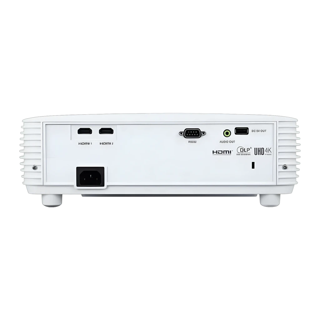 Acer Proyector H6815GTV 4K UHD Blanco, vista frontal en ángulo: lente iluminada, rejillas de ventilación y logo Acer - Ítem3