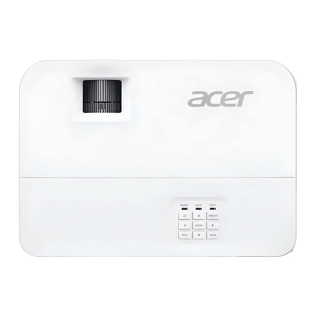 Acer Proyector H6815GTV 4K UHD Blanco, vista frontal en ángulo: lente iluminada, rejillas de ventilación y logo Acer - Ítem4
