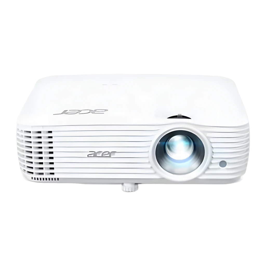 Acer Proyector H6815GTV 4K UHD Blanco, vista frontal en ángulo: lente iluminada, rejillas de ventilación y logo Acer - Ítem5