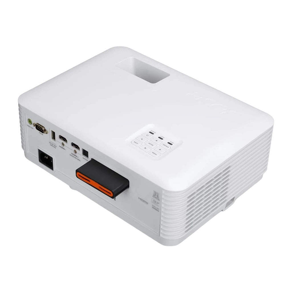 Acer Proyector HL6510ATV 4K UHD 4000lm DLP Blanco, vista frontal: objetivo iluminado, rejillas de ventilación y sensor IR - Ítem1