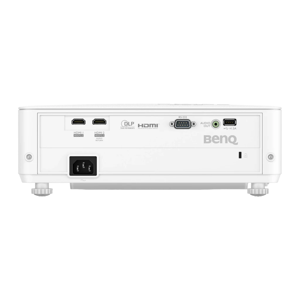 BenQ TK700ST 4K Gaming 3000lm blanc, vue avant en angle: objectif éclairé en bleu et badge 4K HDR visible - Ítem4