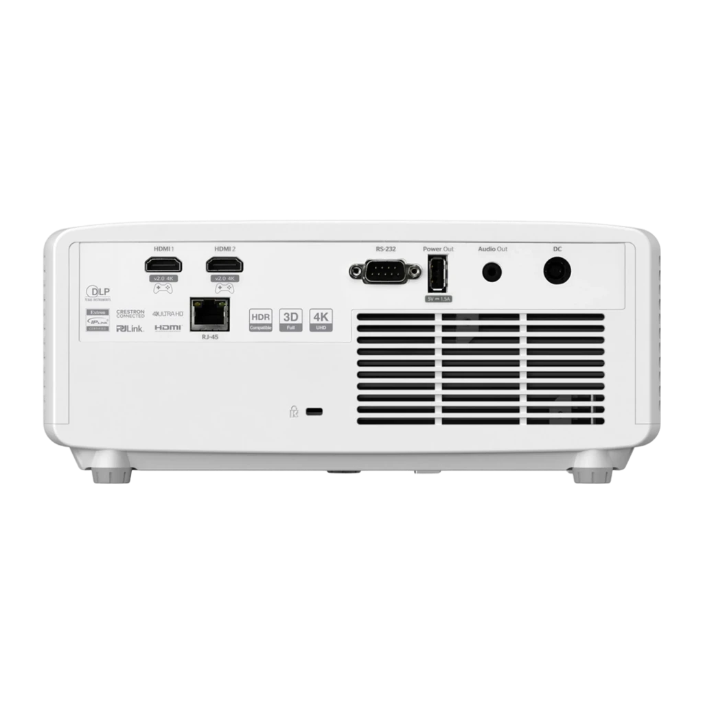 Optoma UHZ66 4K UHD Laser branco, vista frontal: objetiva com anel de foco e sensor IR centrados - Item2