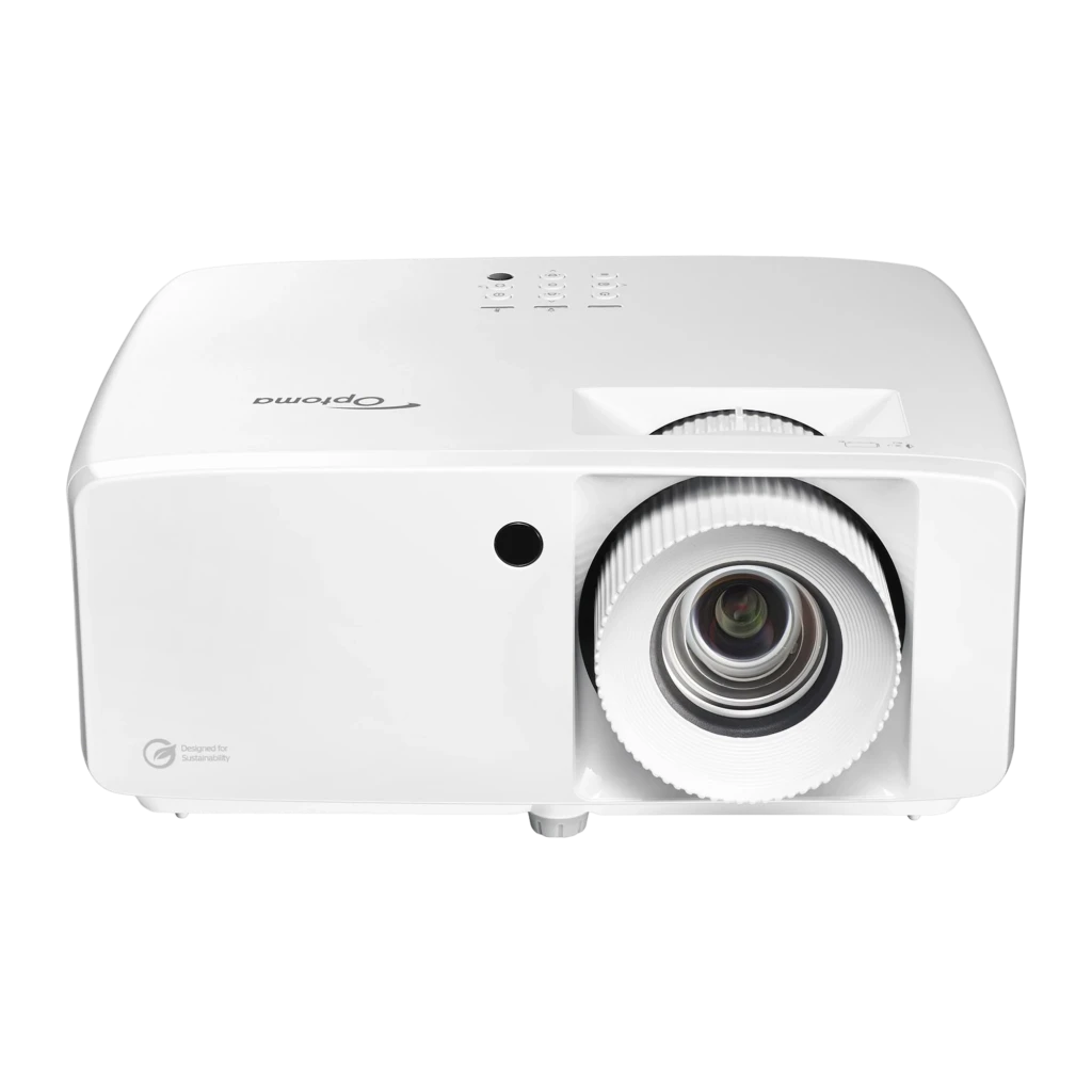 Optoma UHZ66 4K UHD Laser branco, vista frontal: objetiva com anel de foco e sensor IR centrados - Item4