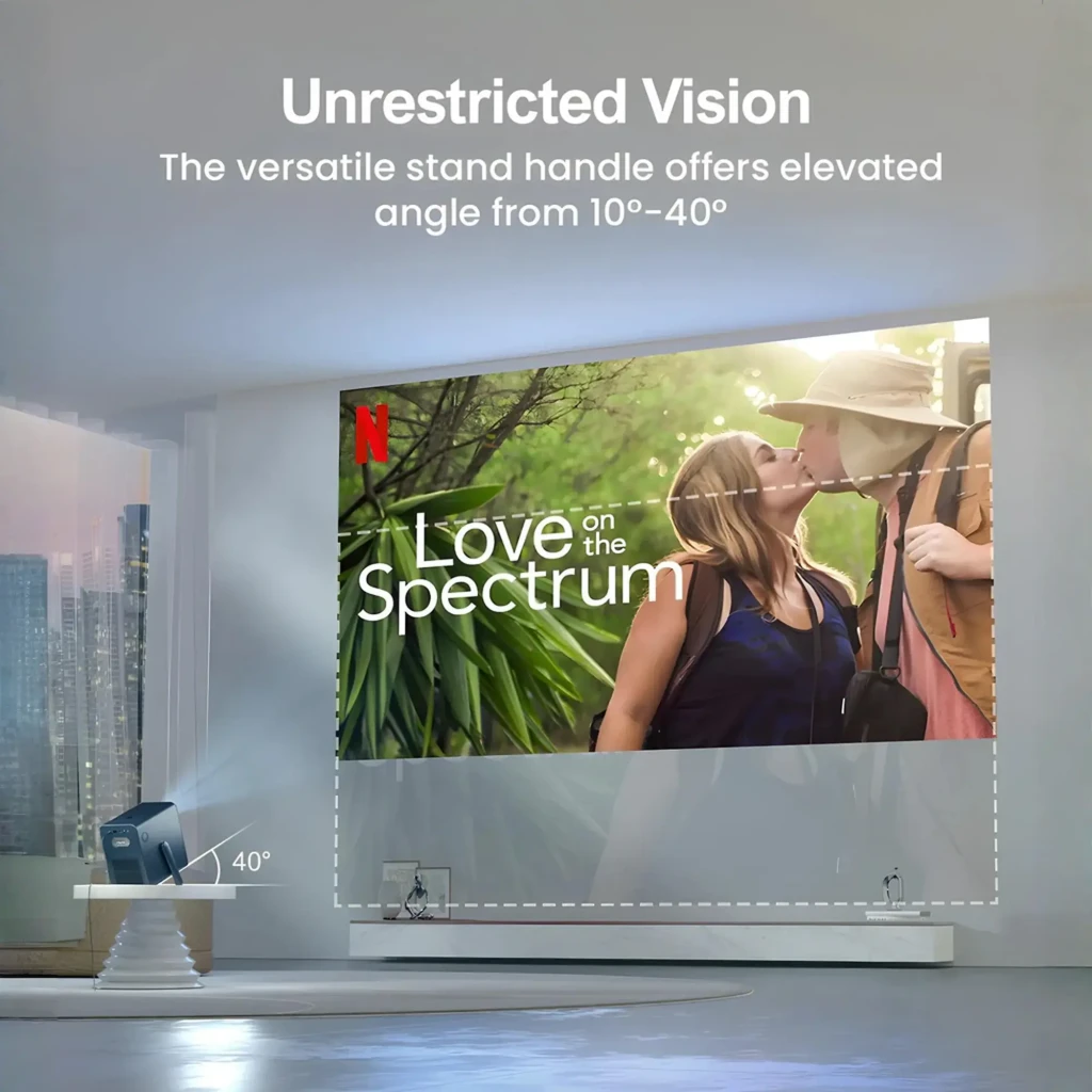 Ultimea Poseidon E40 Projector 8GB gris, kit lateral: proyector con asa metálica y mando con botón de voz Google visible - Ítem9