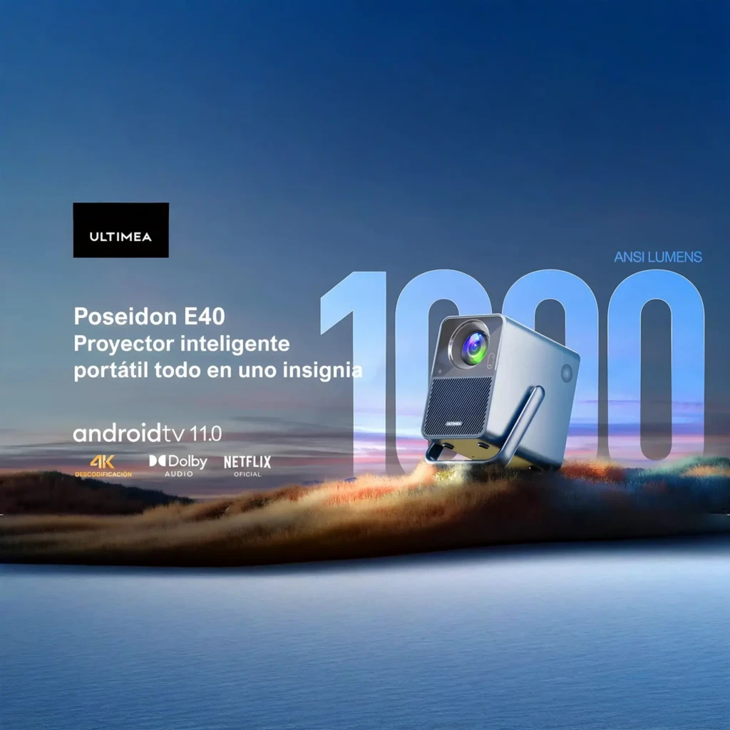 Ultimea Poseidon E40 Projector 8GB gris, kit lateral: proyector con asa metálica y mando con botón de voz Google visible - Ítem3