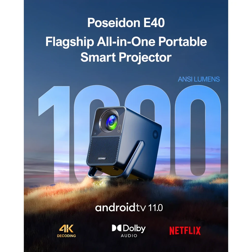 Ultimea Poseidon E40 Projector 8GB gris, kit lateral: proyector con asa metálica y mando con botón de voz Google visible - Ítem5