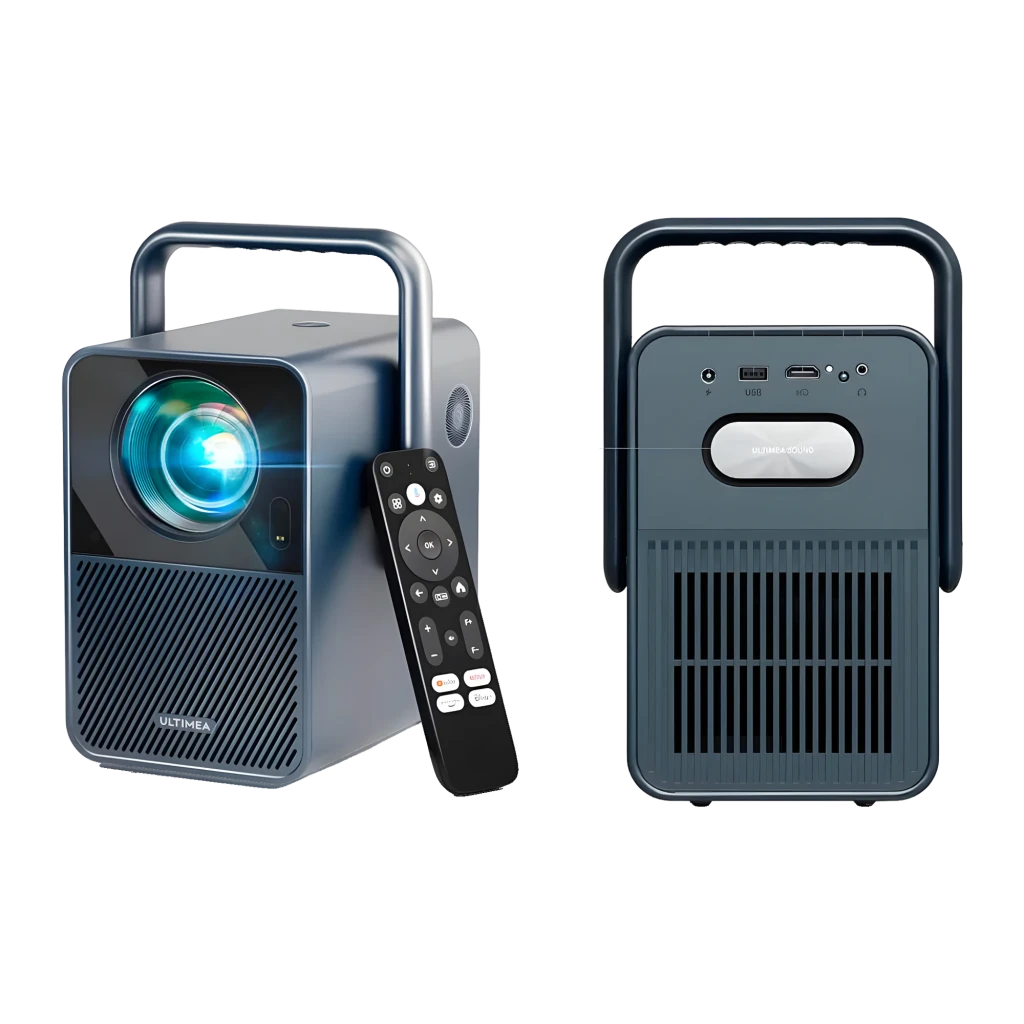 Ultimea Poseidon E40 Projector 8GB gris, kit lateral: proyector con asa metálica y mando con botón de voz Google visible - Ítem8