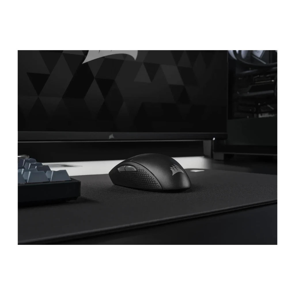 Corsair M55 Gaming Preto, vista superior: roda de scroll, logo M55 e cabo trançado visíveis - Item3
