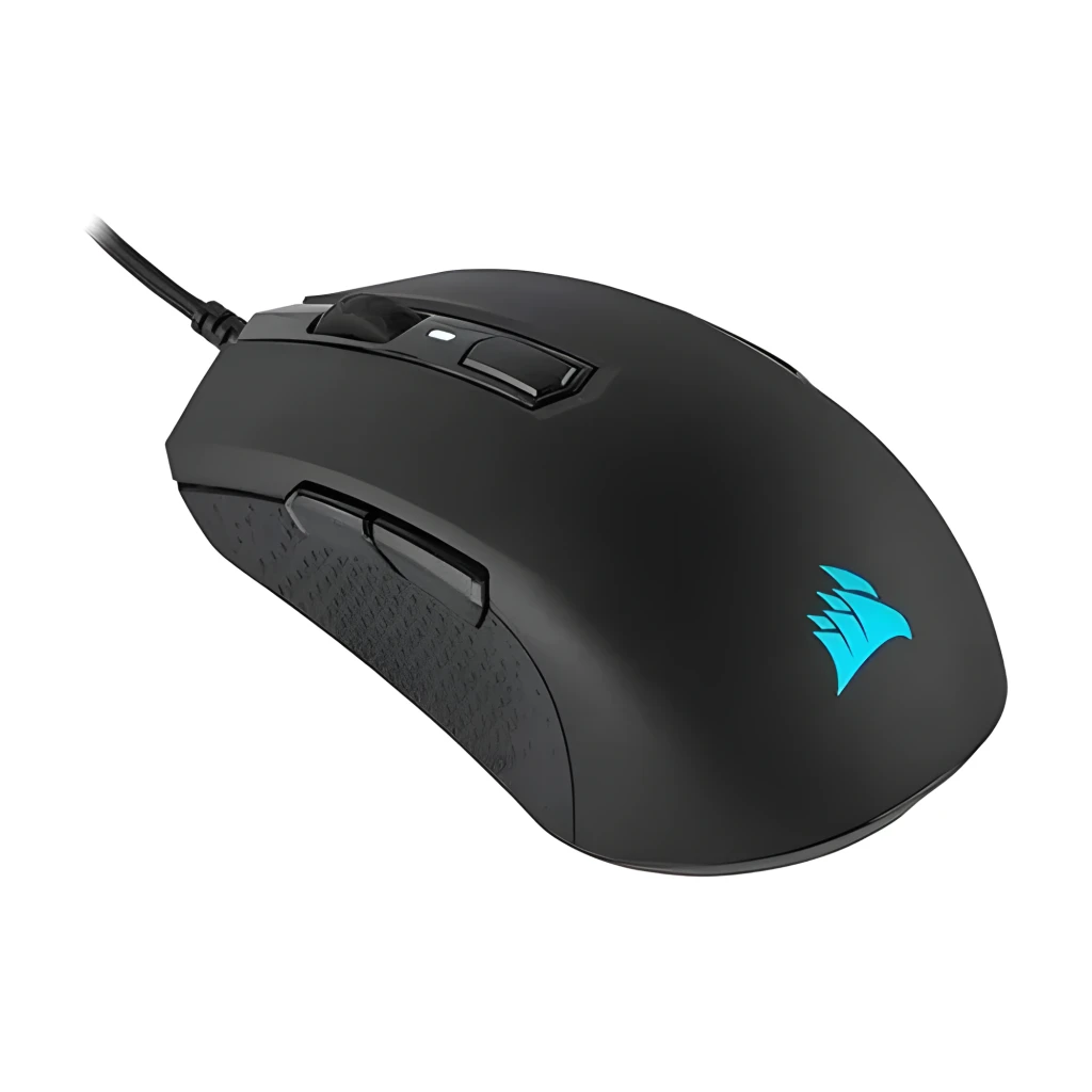 Corsair M55 Gaming Preto, vista superior: roda de scroll, logo M55 e cabo trançado visíveis - Item4