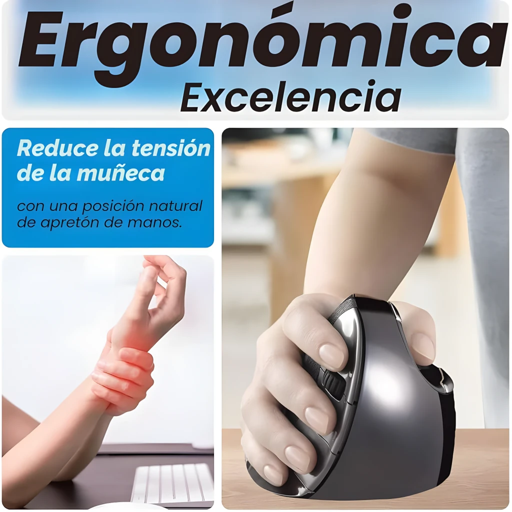 Evoluent Vertical Mouse D Large Wireless negro cromado, vista lateral: diseño ergonómico vertical, rueda y logo Evoluent - Ítem4