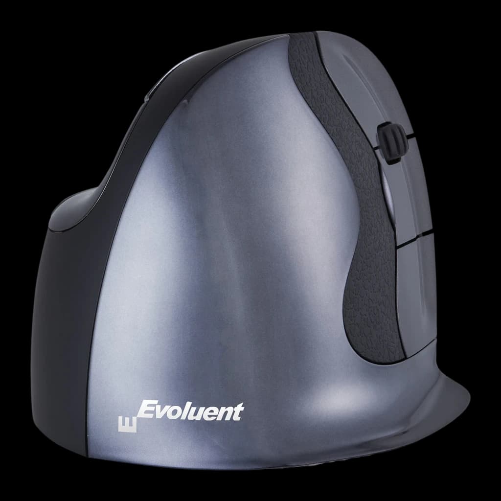 BakkerElkhuizen Evoluent D USB Noir Gris Argent, vue latérale: souris verticale ergonomique avec molette et logo Evoluent