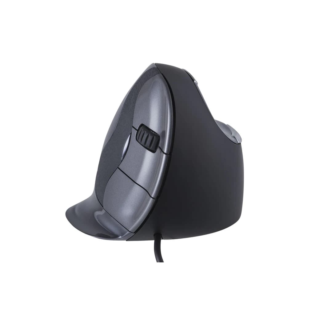 BakkerElkhuizen Evoluent D USB Noir Gris Argent, vue latérale: forme verticale ergonomique, molette et boutons latéraux