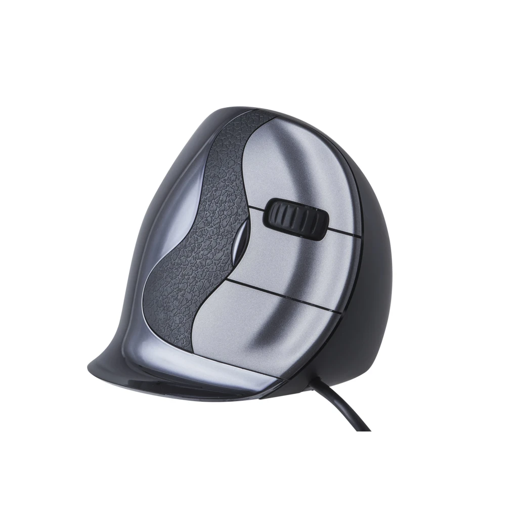 BakkerElkhuizen Evoluent D USB Negro Gris Plata, vista lateral: ratón vertical ergonómico con rueda y logo Evoluent - Ítem3