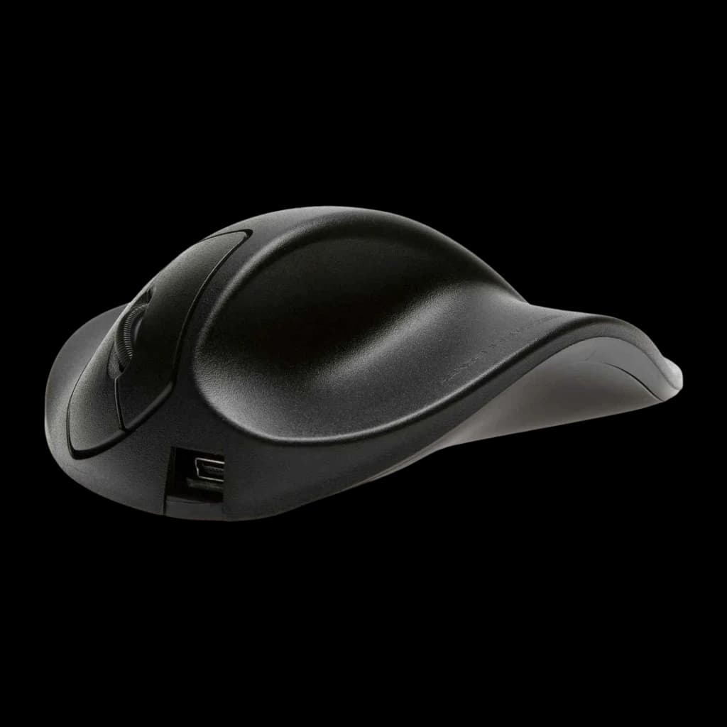 BakkerElkhuizen HandShoeMouse Sans Fil Main Droite noir, vue latérale: profil ergonomique élevé, molette et port USB visibles