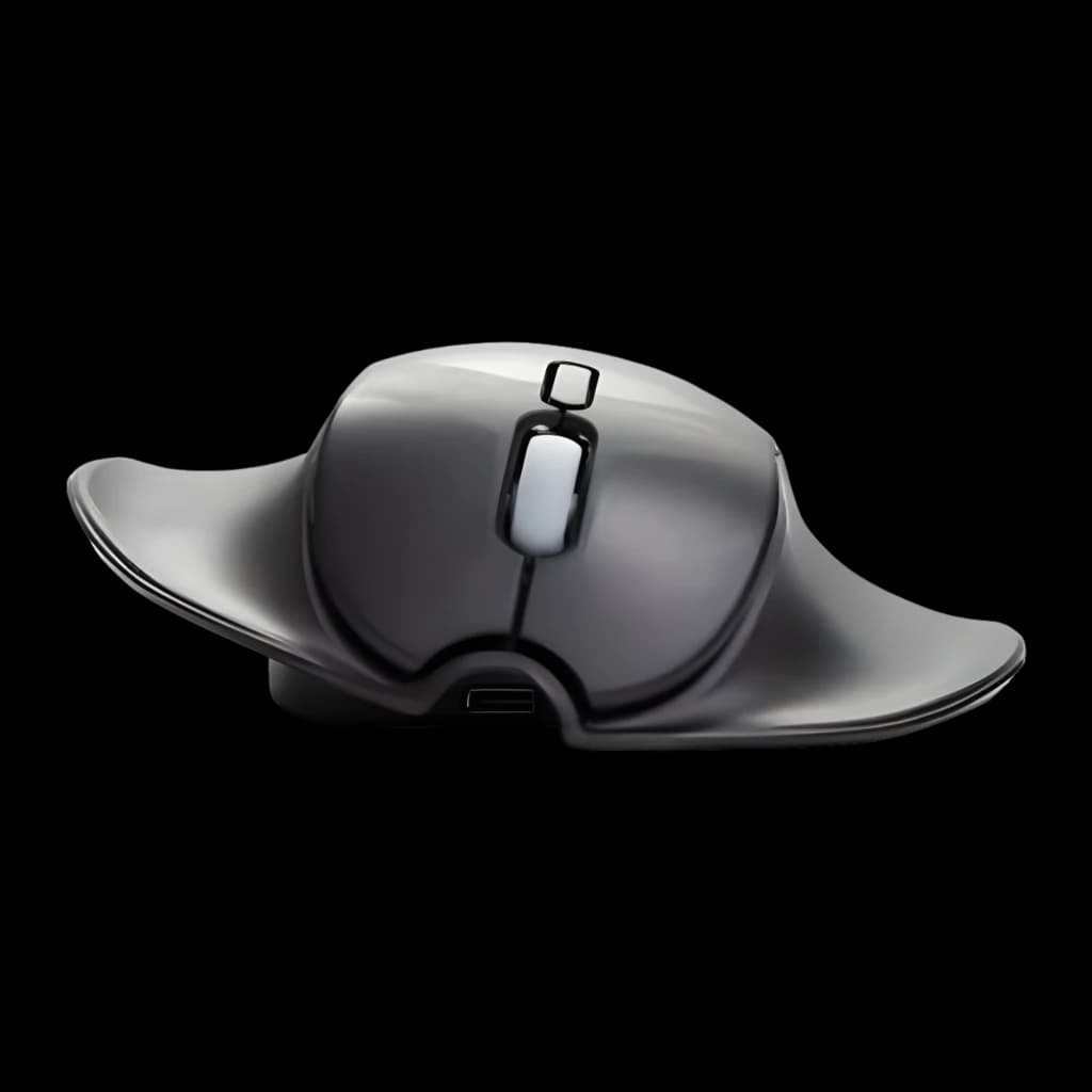 BakkerElkhuizen HandShoeMouse Wireless Noir, vue latérale: profil ergonomique élevé, molette blanche et ailettes latérales