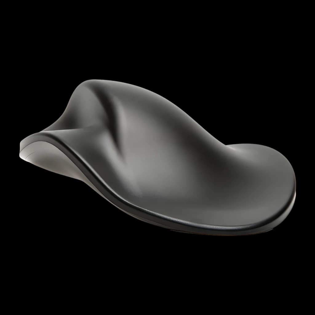 BakkerElkhuizen HandShoeMouse Wireless noir, vue latérale arrière: profil ergonomique avec surface mate et courbes