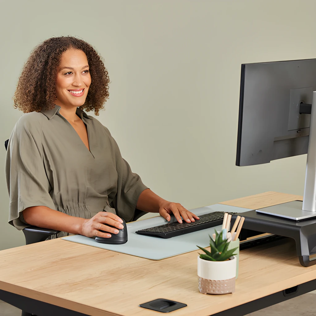 Fellowes Rato Ergonómico Vertical Breyta Preto, vista lateral: roda de scroll, porta USB-C inferior e logótipo Fellowes - Item3