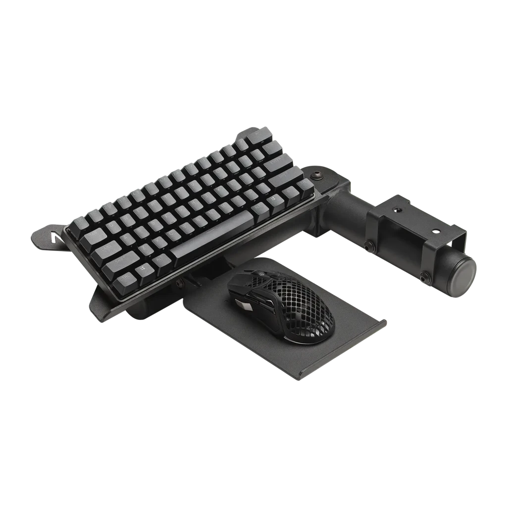 Next Level Racing F-GT Pro Keyboard Mouse Tray negro, vista en perspectiva: bandeja metálica con soporte articulado y - Ítem2