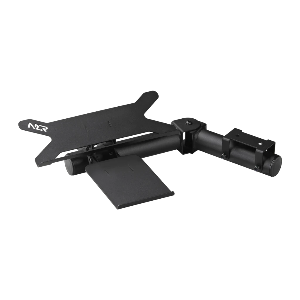 Next Level Racing F-GT Pro Keyboard Mouse Tray negro, vista en perspectiva: bandeja metálica con soporte articulado y - Ítem1