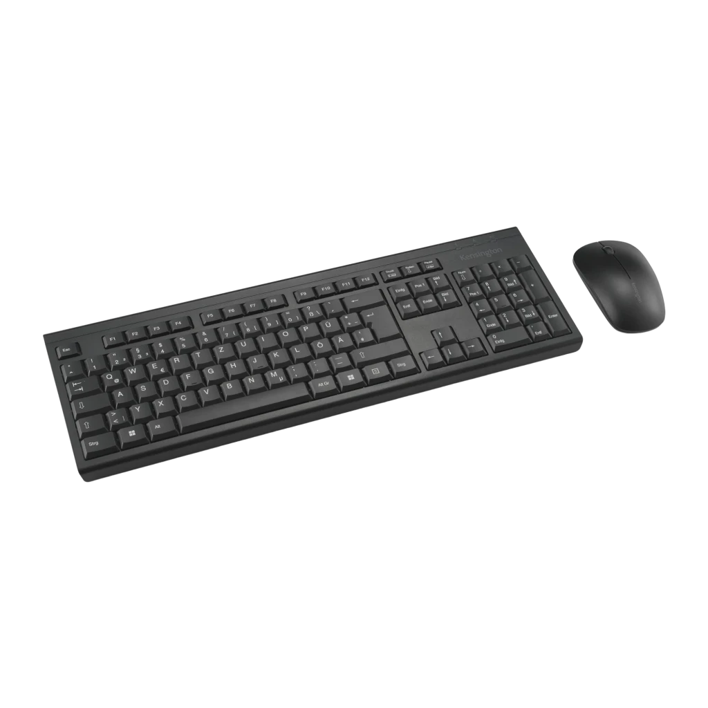 Kensington Clavier et souris KM150 EQ Noir, vue de dessus: clavier complet avec pavé numérique et souris sans fil noire - Ítem1