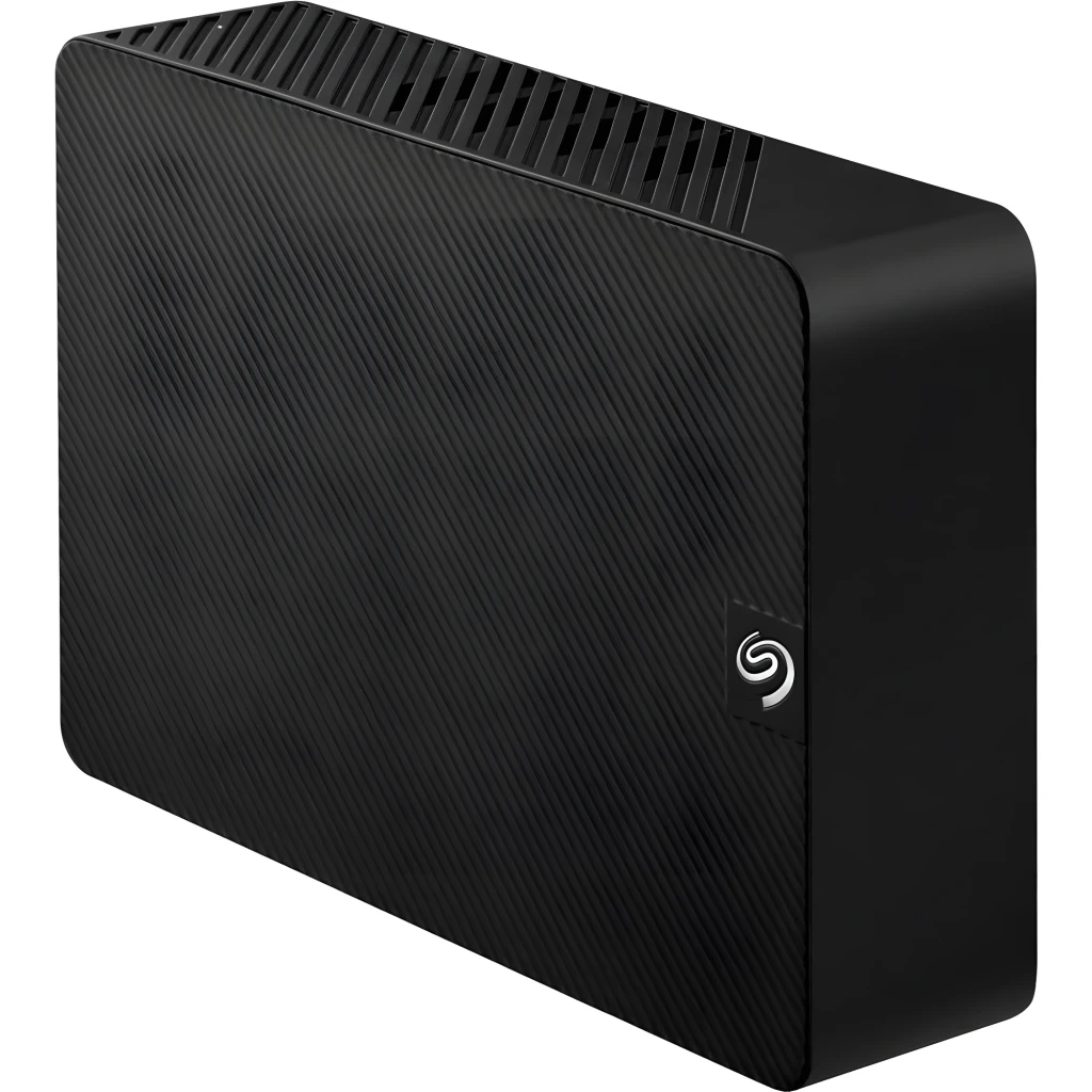 Seagate Expansion Desktop STKP8000400 8TB noir, vue de dessus: texture striée diagonale et logo Seagate dans le coin - Ítem4