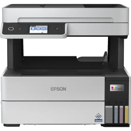 Epson Impresora Multifunción EcoTank ET-5170 Negro Blanco, vista frontal: pantalla táctil, depósitos de tinta visibles y