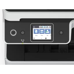 Epson Impresora Multifunción EcoTank ET-5170 Negro Blanco, detalle panel: pantalla táctil con iconos Copy Scan Fax y botones